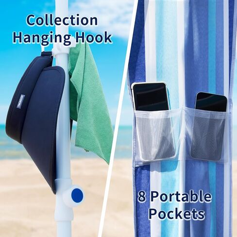 Beach Cabana, 6.5'×6.5' Beach Canopy, Cool Cabana Beach Tent with Sand Pockets, Instant Sun Shelter with Privacy Sunwall, Easy Set up and Take Down, Blue Paint in Kuwait