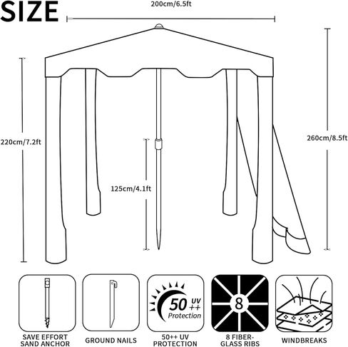 Beach Cabana, 6.5'×6.5' Beach Canopy, Cool Cabana Beach Tent with Sand Pockets, Instant Sun Shelter with Privacy Sunwall, Easy Set up and Take Down, Blue Paint in Kuwait