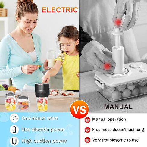 سدادة مكنسة كهربائية من ماسون، ماكينة إغلاق لحفظ الطعام من سينفيترون، مجموعة سدادة كهربائية لاسلكية لبرطمانات ميسون ذات الفم العريض والفم العادي، لتخزين الطعام باللون الأسود... in Kuwait