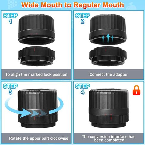 سدادة مكنسة كهربائية من ماسون، ماكينة إغلاق لحفظ الطعام من سينفيترون، مجموعة سدادة كهربائية لاسلكية لبرطمانات ميسون ذات الفم العريض والفم العادي، لتخزين الطعام باللون الأسود... in Kuwait
