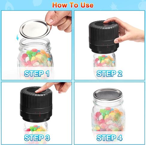 سدادة مكنسة كهربائية من ماسون، ماكينة إغلاق لحفظ الطعام من سينفيترون، مجموعة سدادة كهربائية لاسلكية لبرطمانات ميسون ذات الفم العريض والفم العادي، لتخزين الطعام باللون الأسود... in Kuwait