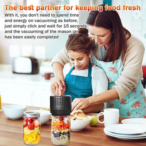 سدادة مكنسة كهربائية من ماسون، ماكينة إغلاق لحفظ الطعام من سينفيترون، مجموعة سدادة كهربائية لاسلكية لبرطمانات ميسون ذات الفم العريض والفم العادي، لتخزين الطعام باللون الأسود... in Kuwait