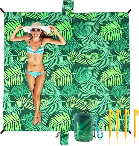 Waterproof Sandproof Beach Blanket-Extra Large,Lightweight,Durable,Perfect for Travel,Hiking,Camping,Vacation Beach-includes 4 Stakes and Carry Bag (Foliage) in Saudi Arabia