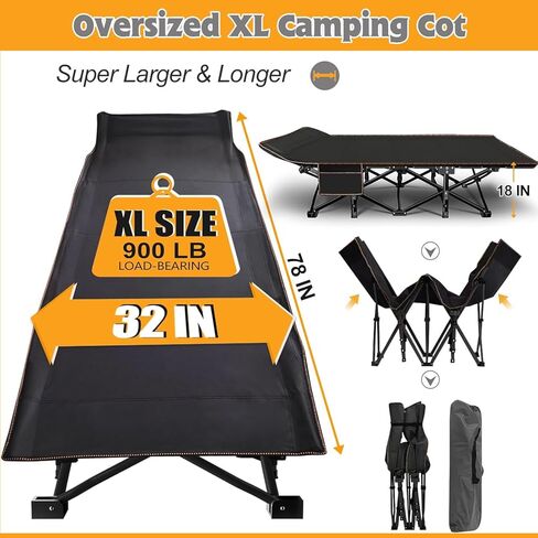 سرير أطفال كبير الحجم من ABORON، سرير نوم قابل للطي مقاس XXL، مقاس 78 بوصة × 32 بوصة × 18 بوصة بسعة 900 رطل، طبقتين بقوة 1200 د لنوم الضيوف مع مرتبة وحقيبة حمل للتخييم والمكتب والمنزل ومستشفى العطلات in Kuwait