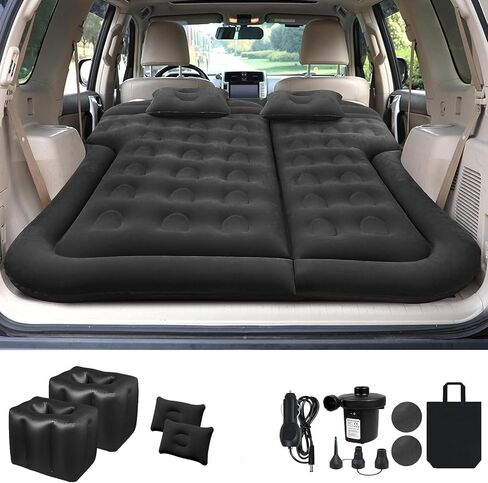 SUV Air Mattress Car Camping Travel Bed, Thickened Inflatable Mattress with Two Air Pillow and Car Air Pump, Flocking & PVC Surface, for Travel, Hiking, Full Size Blow Up Sleeping Pad(Black) in Saudi Arabia