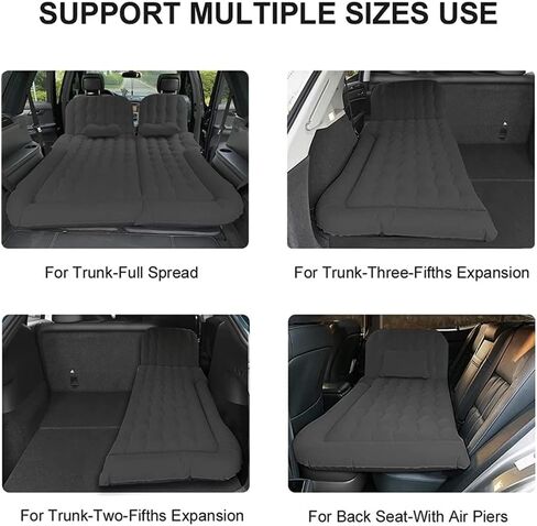 SUV Air Mattress Car Camping Travel Bed, Thickened Inflatable Mattress with Two Air Pillow and Car Air Pump, Flocking & PVC Surface, for Travel, Hiking, Full Size Blow Up Sleeping Pad(Black) in Saudi Arabia