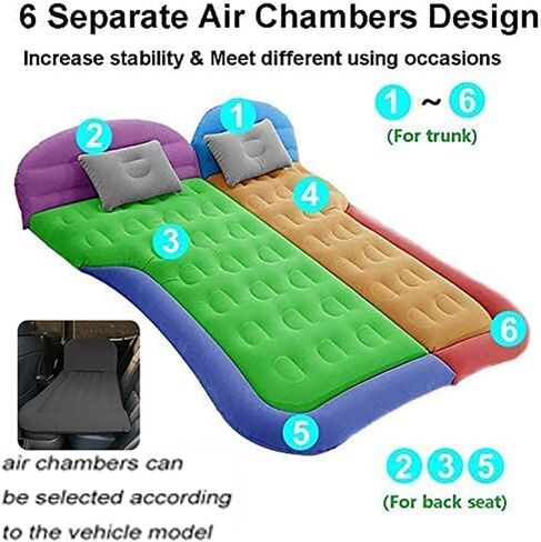 SUV Air Mattress Car Camping Travel Bed, Thickened Inflatable Mattress with Two Air Pillow and Car Air Pump, Flocking & PVC Surface, for Travel, Hiking, Full Size Blow Up Sleeping Pad(Black) in Saudi Arabia