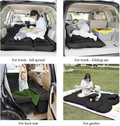 SUV Air Mattress Car Camping Travel Bed, Thickened Inflatable Mattress with Two Air Pillow and Car Air Pump, Flocking & PVC Surface, for Travel, Hiking, Full Size Blow Up Sleeping Pad(Black) in Saudi Arabia