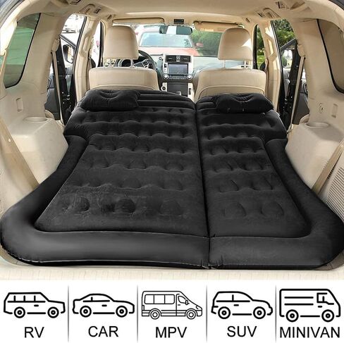 SUV Air Mattress Car Camping Travel Bed, Thickened Inflatable Mattress with Two Air Pillow and Car Air Pump, Flocking & PVC Surface, for Travel, Hiking, Full Size Blow Up Sleeping Pad(Black) in Saudi Arabia