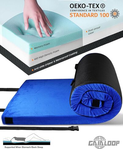 3 INCH Thick Memory Foam Camping Mattress Pad Cot Size, Portable Floor Sleeping Mat Sleepover Guest Bed Roll Up Mattress for Indoor Outdoor Travel in Kuwait