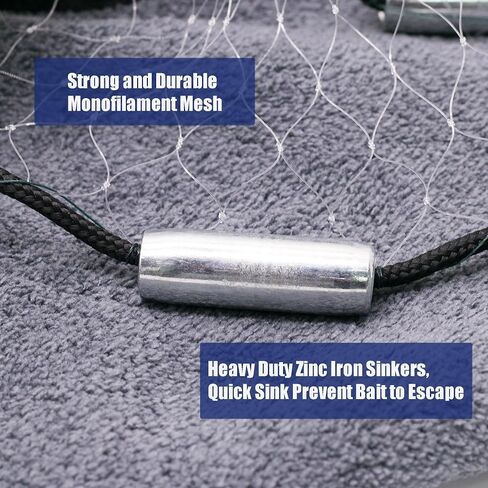 Cast Net, 3FT-12FT Radius American Fishing Casting Net with Heavy Duty Sinkers for Freshwater and Saltwater Bait Fish, Throw Style Fishing Net for Bait Shrimp Trap Fish in Saudi Arabia