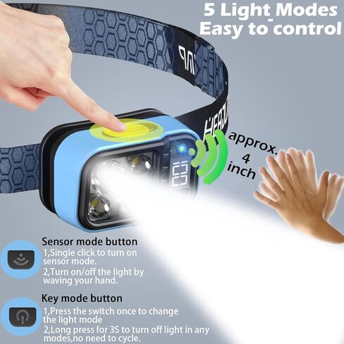 مصباح أمامي قابل لإعادة الشحن، قطعتان من مصباح يدوي 1500 لومن مصباح رأس ساطع LED أبيض وأحمر دافئ، مستشعر حركة مقاوم للماء للمصباح الأمامي - أساسيات التخييم، معدات النجاة للمشي لمسافات طويلة، صيد الأسماك، مستلزمات الطوارئ in Kuwait