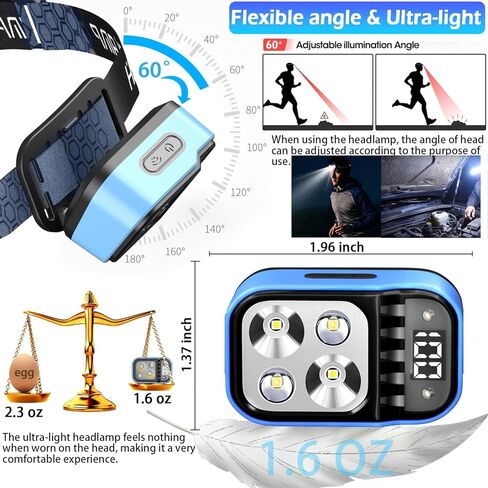 مصباح أمامي قابل لإعادة الشحن، قطعتان من مصباح يدوي 1500 لومن مصباح رأس ساطع LED أبيض وأحمر دافئ، مستشعر حركة مقاوم للماء للمصباح الأمامي - أساسيات التخييم، معدات النجاة للمشي لمسافات طويلة، صيد الأسماك، مستلزمات الطوارئ in Kuwait