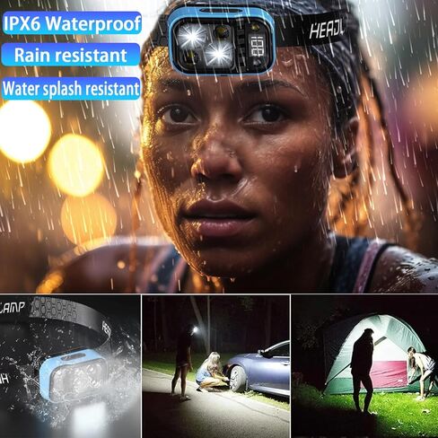 مصباح أمامي قابل لإعادة الشحن، قطعتان من مصباح يدوي 1500 لومن مصباح رأس ساطع LED أبيض وأحمر دافئ، مستشعر حركة مقاوم للماء للمصباح الأمامي - أساسيات التخييم، معدات النجاة للمشي لمسافات طويلة، صيد الأسماك، مستلزمات الطوارئ in Kuwait