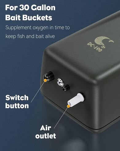 Pawfly Outdoor Live Bait Aerator 40 GPH Battery Air Pump for 30 Gallon Bait Bucket Portable Battery Powered Oxygen Pump for Fishing, Battery Not Included (Air Stone & Airline Tubing Inside Pump Body) in Saudi Arabia