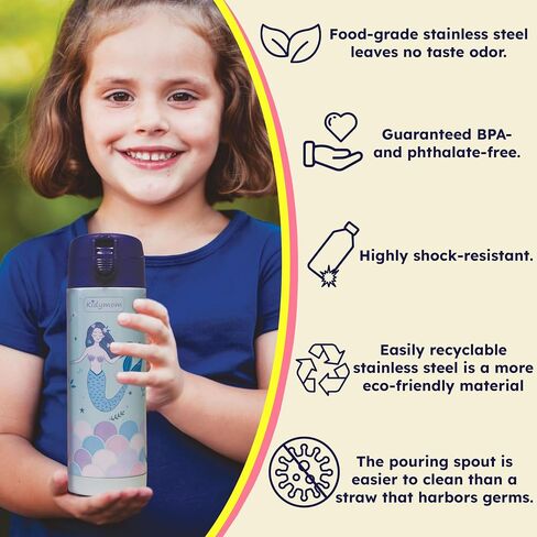 Stainless Steel Water Bottle Kids 12 oz With Carrying Pouch| Insulated Water Bottle For Kid, Toddler, Girls, Boys or Teen | Leakproof, BPA-Free | Little Metal Tumbler for School | Mermaid Girl in Saudi Arabia