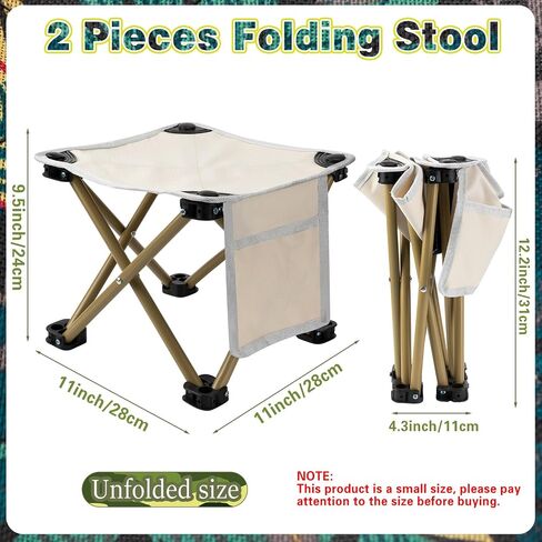 Weysat 2 Pcs Camping Stool Small Lightweight Sturdy Portable Stool with Side Pocket Comfortable Foldable Chair for Camping Fishing Hiking Gardening Walking Picnic Travel BBQ Backpacking (White,Solid) in Saudi Arabia