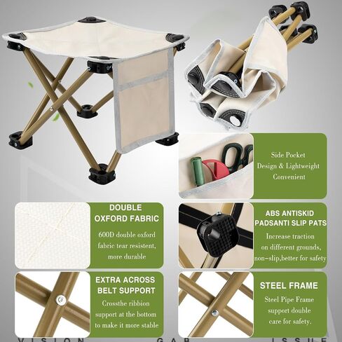 Weysat 2 Pcs Camping Stool Small Lightweight Sturdy Portable Stool with Side Pocket Comfortable Foldable Chair for Camping Fishing Hiking Gardening Walking Picnic Travel BBQ Backpacking (White,Solid) in Saudi Arabia