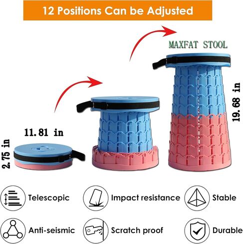 ALEVMOOM 2024 Upgraded XXL 50 Portable Collapsible Stool with Cushion,Telescoping Folding Stool for Adults,Yet More Sturdy Camping Stool with Load Capacity 1000lbs,for Outdoor Garden Hiking BBQ in Saudi Arabia