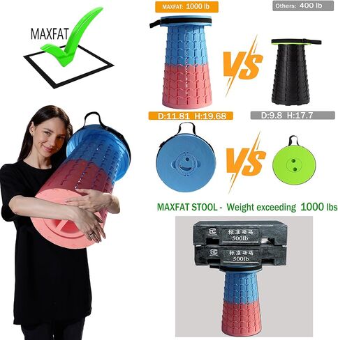 ALEVMOOM 2024 Upgraded XXL 50 Portable Collapsible Stool with Cushion,Telescoping Folding Stool for Adults,Yet More Sturdy Camping Stool with Load Capacity 1000lbs,for Outdoor Garden Hiking BBQ in Saudi Arabia