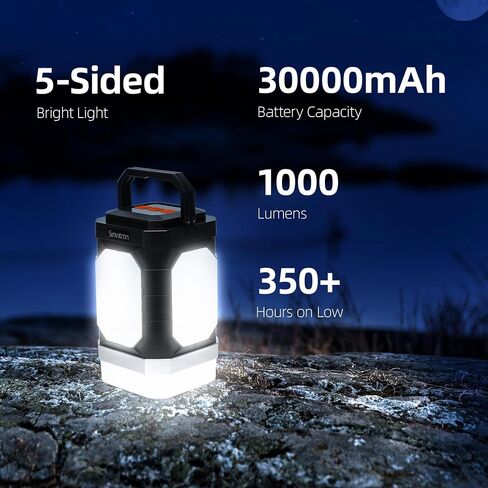 Sinvitron 30000mAh Camping Lights - Rechargeable Lantern - 1000LM Camping Lantern, QC 3.0 Fast Charging, Up to 350H+ Running, IPX5 Waterproof , Lanterns for Power Outages,Hiking,Fishing (Black&Org) in Saudi Arabia