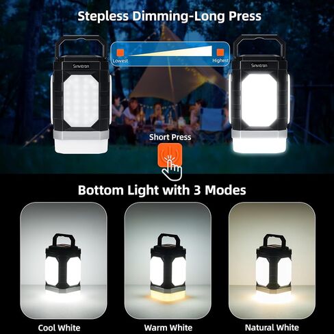 Sinvitron 30000mAh Camping Lights - Rechargeable Lantern - 1000LM Camping Lantern, QC 3.0 Fast Charging, Up to 350H+ Running, IPX5 Waterproof , Lanterns for Power Outages,Hiking,Fishing (Black&Org) in Saudi Arabia