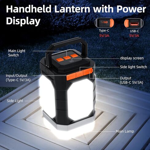 Sinvitron 30000mAh Camping Lights - Rechargeable Lantern - 1000LM Camping Lantern, QC 3.0 Fast Charging, Up to 350H+ Running, IPX5 Waterproof , Lanterns for Power Outages,Hiking,Fishing (Black&Org) in Saudi Arabia