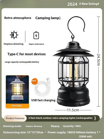 Rechargeable camping lantern,outdoor camping light with USB charging port,Fearless of wind and rain,suitable for camping,garden,courtyard,and lawn use in Saudi Arabia