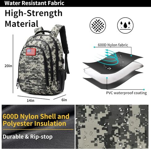Camo Backpack,Small Tactical Backpack for outdoor,Military Teen Boys Backpacks for School with USB Charging Port,40L in Saudi Arabia