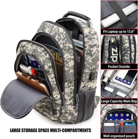 Camo Backpack,Small Tactical Backpack for outdoor,Military Teen Boys Backpacks for School with USB Charging Port,40L in Saudi Arabia