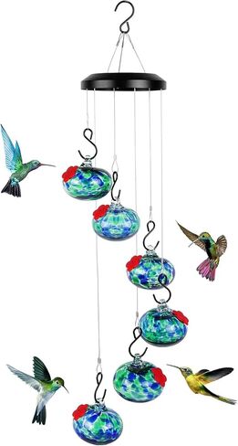 Charming Wind Chimes Hummingbird feeders, 2024 New Window Bird Feeders for Viewing, Wind Chime Hummingbird Hanging Feeder for Outdoors,Ant and Bee Proof Feeder (Red) in Saudi Arabia