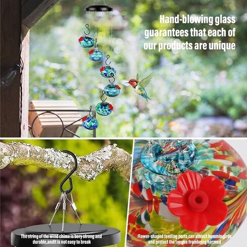 Charming Wind Chimes Hummingbird feeders, 2024 New Window Bird Feeders for Viewing, Wind Chime Hummingbird Hanging Feeder for Outdoors,Ant and Bee Proof Feeder (Red) in Saudi Arabia