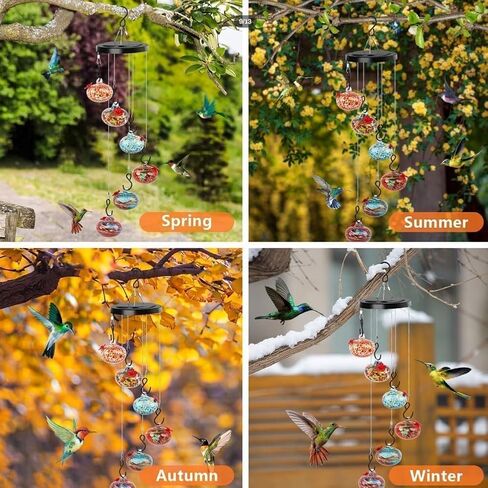 Charming Wind Chimes Hummingbird feeders, 2024 New Window Bird Feeders for Viewing, Wind Chime Hummingbird Hanging Feeder for Outdoors,Ant and Bee Proof Feeder (Red) in Saudi Arabia