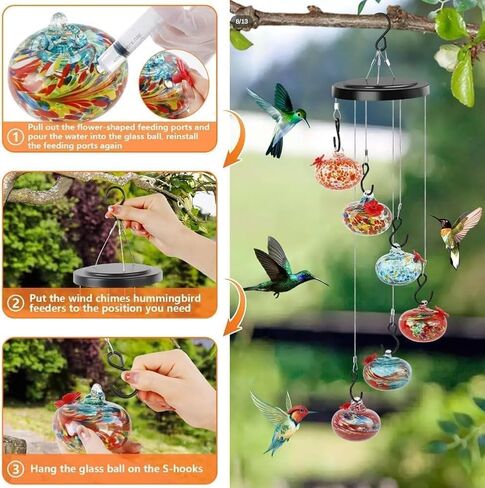 Charming Wind Chimes Hummingbird feeders, 2024 New Window Bird Feeders for Viewing, Wind Chime Hummingbird Hanging Feeder for Outdoors,Ant and Bee Proof Feeder (Red) in Saudi Arabia