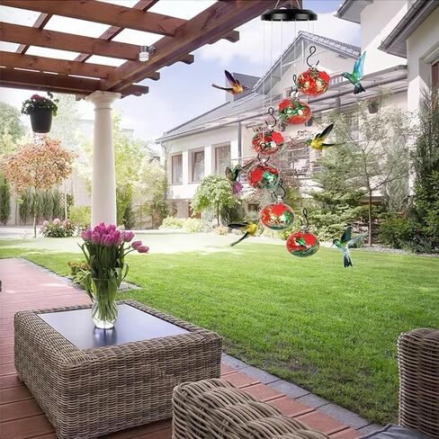 Charming Wind Chimes Hummingbird feeders, 2024 New Window Bird Feeders for Viewing, Wind Chime Hummingbird Hanging Feeder for Outdoors,Ant and Bee Proof Feeder (Red) in Saudi Arabia