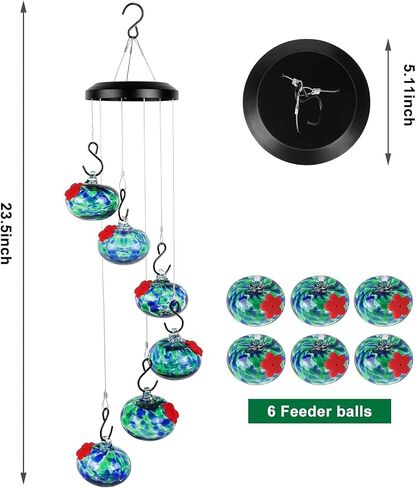 Charming Wind Chimes Hummingbird feeders, 2024 New Window Bird Feeders for Viewing, Wind Chime Hummingbird Hanging Feeder for Outdoors,Ant and Bee Proof Feeder (Red) in Saudi Arabia