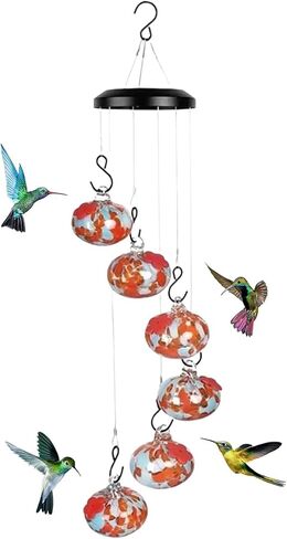 Charming Wind Chimes Hummingbird feeders, 2024 New Window Bird Feeders for Viewing, Wind Chime Hummingbird Hanging Feeder for Outdoors,Ant and Bee Proof Feeder (Red) in Saudi Arabia