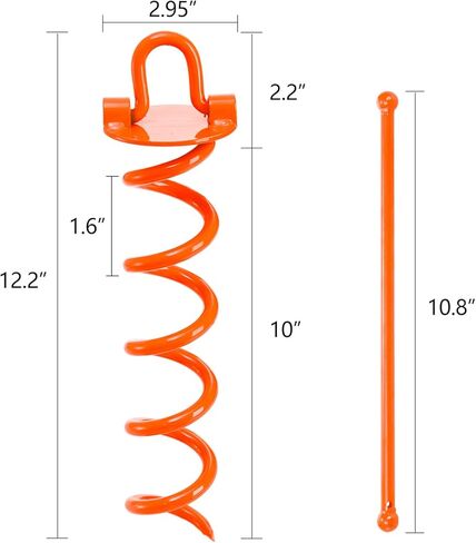 4 قطع من المراسي الأرضية الحلزونية مقاس 30.48 سم شديدة التحمل، مرساة مبللة متأرجحة مع قضيب، مجموعة مرساة معدنية لحصص الترامبولين، وتأمين الكلاب، وخيمة التخييم، برتقالية in Kuwait