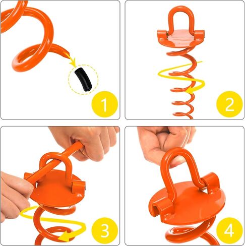 4 قطع من المراسي الأرضية الحلزونية مقاس 30.48 سم شديدة التحمل، مرساة مبللة متأرجحة مع قضيب، مجموعة مرساة معدنية لحصص الترامبولين، وتأمين الكلاب، وخيمة التخييم، برتقالية in Kuwait