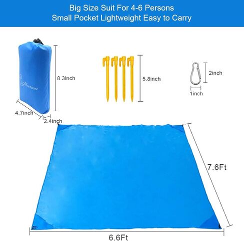 Beach Blanket Outdoor Camping Mat 6.6×7.6Ft Waterproof Quick Drying Polyester Sand Proof Compact Beach Mat with 4 Corner Pockets for Travel, Camping, Hiking,Picnic and Music Festivals in Saudi Arabia