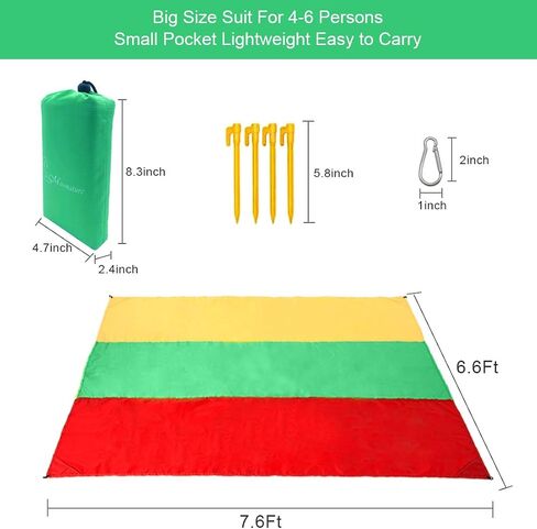 Beach Blanket Outdoor Camping Mat 6.6×7.6Ft Waterproof Quick Drying Polyester Sand Proof Compact Beach Mat with 4 Corner Pockets for Travel, Camping, Hiking,Picnic and Music Festivals in Saudi Arabia