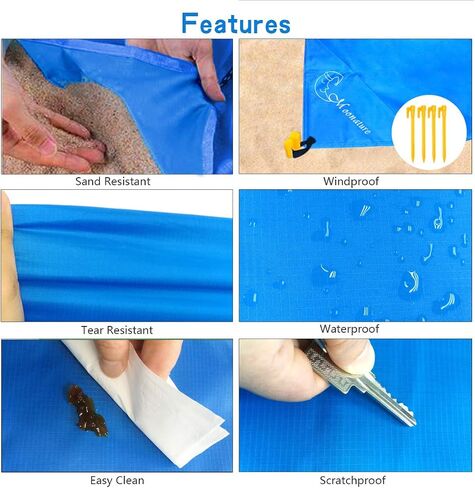 Beach Blanket Outdoor Camping Mat 6.6×7.6Ft Waterproof Quick Drying Polyester Sand Proof Compact Beach Mat with 4 Corner Pockets for Travel, Camping, Hiking,Picnic and Music Festivals in Saudi Arabia