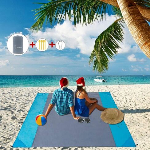 Beach Blanket Outdoor Camping Mat 6.6×7.6Ft Waterproof Quick Drying Polyester Sand Proof Compact Beach Mat with 4 Corner Pockets for Travel, Camping, Hiking,Picnic and Music Festivals in Saudi Arabia