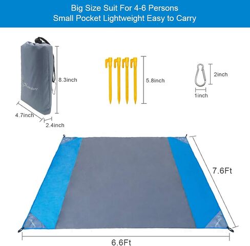 Beach Blanket Outdoor Camping Mat 6.6×7.6Ft Waterproof Quick Drying Polyester Sand Proof Compact Beach Mat with 4 Corner Pockets for Travel, Camping, Hiking,Picnic and Music Festivals in Saudi Arabia