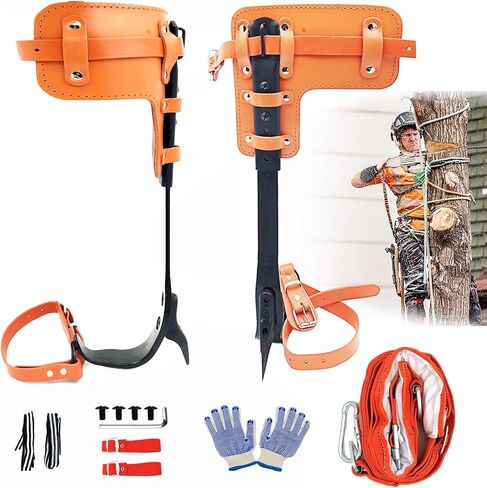 Leather Tree Climbing Spikes Set，Tree Climbing Gear，Adjustable Length Design,Alloy Steel Pole Climbing Spurs，Tree Spikes for Tree Work, Hunting and Observation, Jungle Survival,Fruit Picking (Yellow) in Saudi Arabia