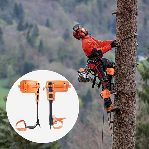 Leather Tree Climbing Spikes Set，Tree Climbing Gear，Adjustable Length Design,Alloy Steel Pole Climbing Spurs，Tree Spikes for Tree Work, Hunting and Observation, Jungle Survival,Fruit Picking (Yellow) in Saudi Arabia