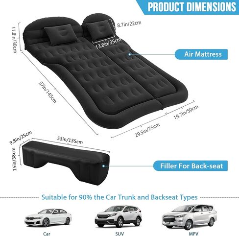 ISWEES SUV مرتبة هوائية مرتبة هوائية للسيارة سرير للتخييم - وسادة وسادة - سرير نوم سميك من البولي فينيل كلوريد قابل للنفخ مع مضخة هواء ومقبس منزلي - حقيبة تخزين محمولة للسفر in Kuwait