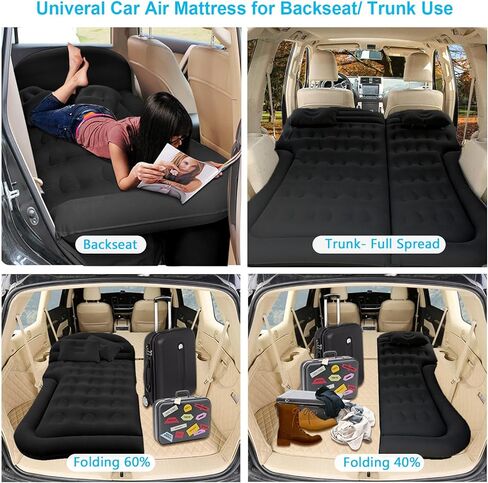 ISWEES SUV مرتبة هوائية مرتبة هوائية للسيارة سرير للتخييم - وسادة وسادة - سرير نوم سميك من البولي فينيل كلوريد قابل للنفخ مع مضخة هواء ومقبس منزلي - حقيبة تخزين محمولة للسفر in Kuwait