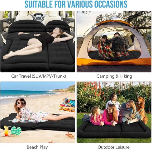 ISWEES SUV مرتبة هوائية مرتبة هوائية للسيارة سرير للتخييم - وسادة وسادة - سرير نوم سميك من البولي فينيل كلوريد قابل للنفخ مع مضخة هواء ومقبس منزلي - حقيبة تخزين محمولة للسفر in Kuwait