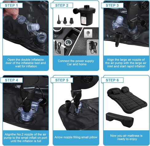 ISWEES SUV مرتبة هوائية مرتبة هوائية للسيارة سرير للتخييم - وسادة وسادة - سرير نوم سميك من البولي فينيل كلوريد قابل للنفخ مع مضخة هواء ومقبس منزلي - حقيبة تخزين محمولة للسفر in Kuwait